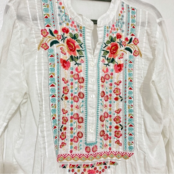 Johnny Was White Floral Embroidered Tunic Blouse Long Sleeves Size S - Picture 5 of 10